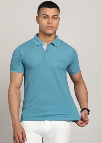 Image of INKKR Men Solid Polo Neck Cotton Blend Collar T-Shirt
