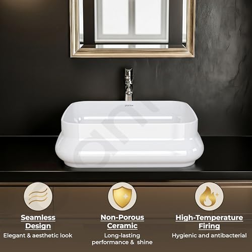 Image of Plantex Platinum Ceramic Wash Basin /Washbasin for Bathroom /Tabletop Wash Basin with 10 Years Glaze Warranty by Plantex / (Glossy White - 18 x 14 x 5 Inch)