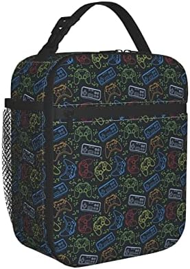 PATNPRT Insulated Lunch Box Video Game Gift Gamer Reusable Lunch Bag with Side Pocket for Men Office Work Picnic Travel