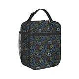 PATNPRT Insulated Lunch Box Video Game Gift Gamer Reusable Lunch Bag with Side Pocket for Men Office
