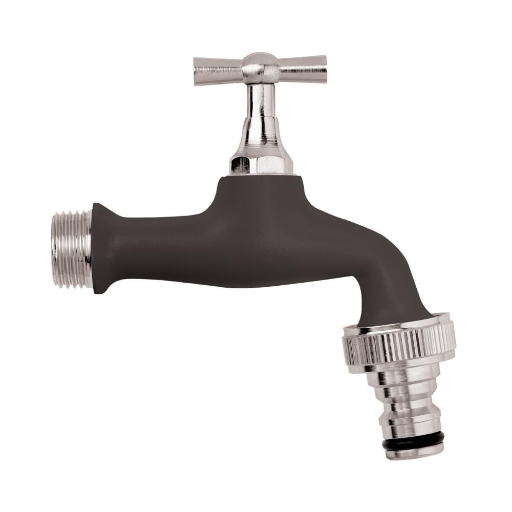 Schläfer 435720 - Robinet de jardin coloré 1/2" x 3/4", robinet d'extérieur avec porte-caoutchouc à greffage rapide et levier, noir mat