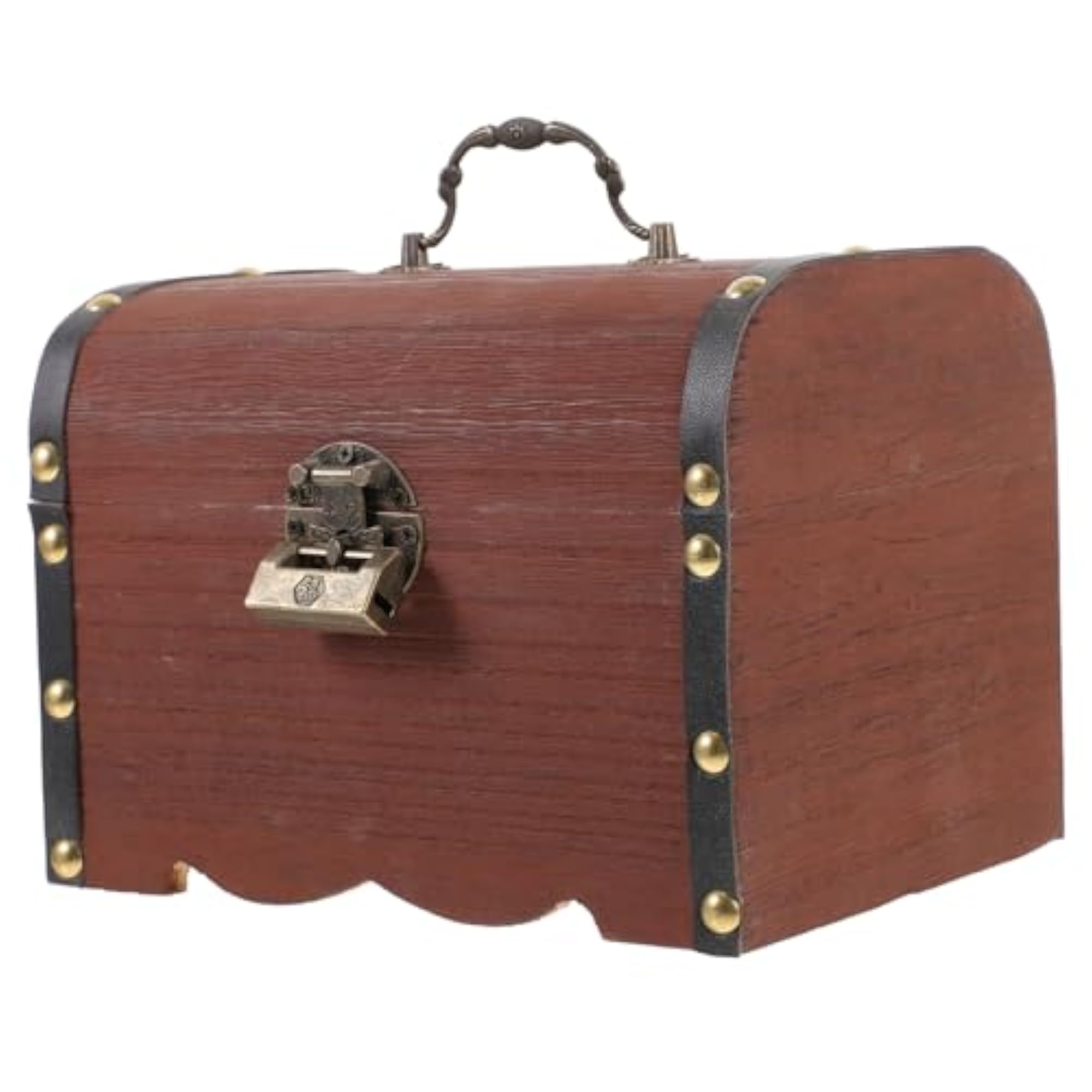 Wooden Treasure Chest with Lock, Retro Storage Box