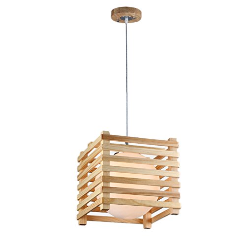 Lustre en bois suspension verre clair plafonnier japonais entrée