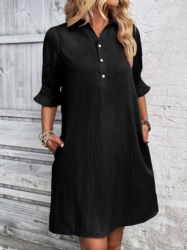 FENSACE Womens Casual Shirt Dress Ruffle Sleeve Button Down Shift Summer Dresses with Pockets2