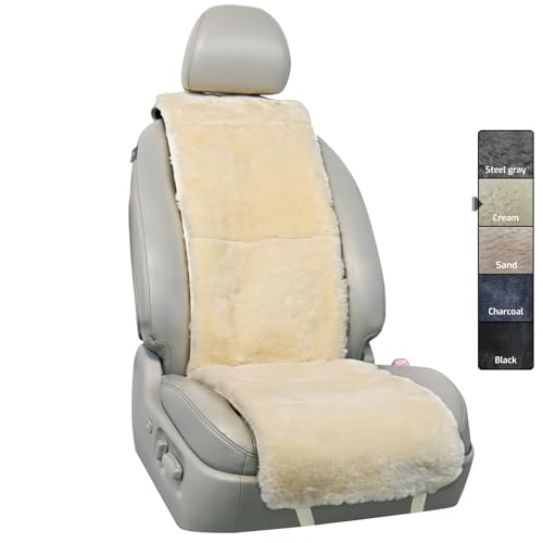 Aegis Cover Sheepskin Seat Covers Merino Wool Front Car Seat Vest Cover with Nonslip Backing Super Soft Dense Pelt Fuzzy Interior Universal Fit for Most Cars SUVs Trucks Sedans (Cream)