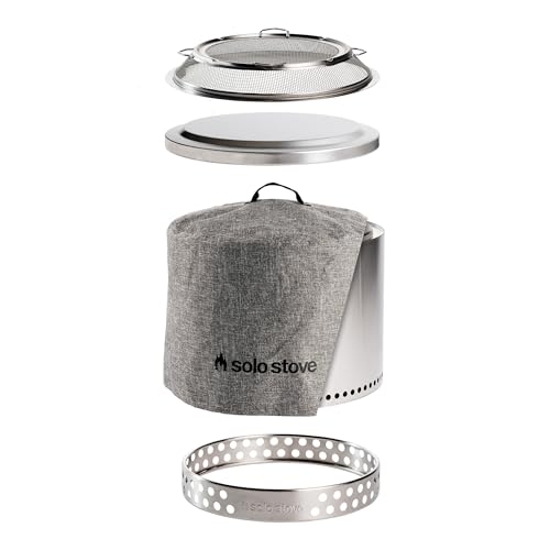 Solo Stove Bonfire Backyard Bundle 2.0 | with Bonfire Smokeless Fire Pit, Stand, Shield, Shelter, Lid, Portable for Wood Burning, Removable Ash Pan, Stainless Steel, H: 16.75in x Dia: 19.5in, 28.25lbs