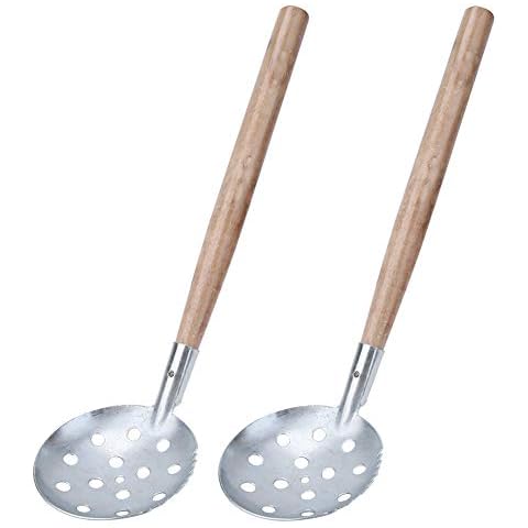 XHIKOWAT Silver Wooden Handle Iron Portable Winter Ice Fishing Skimmer Toothed Scoop Quick Water Drainage for Fishing 2pcs,Other Fishing Tools and Accessories Cover