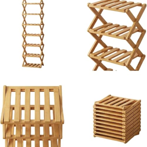 Foldable Bamboo Shoe Rack, 8-Tier No Assembly Shoe Organizer, Space-Saving Free Standing Shoe Storage Shelf for Entryway, Hallway, Closet, Holds 8-16 Pairs of Shoes (Bamboo, 8) by Generic - Used condition - US$32.63
