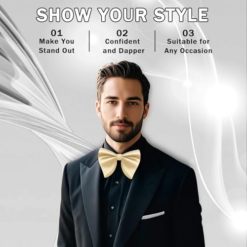 Image of Mens Bow Tie Pre Tied Oversized Bow Ties for Men Satin Bowties for Tuxedo Wedding Party Banquet
