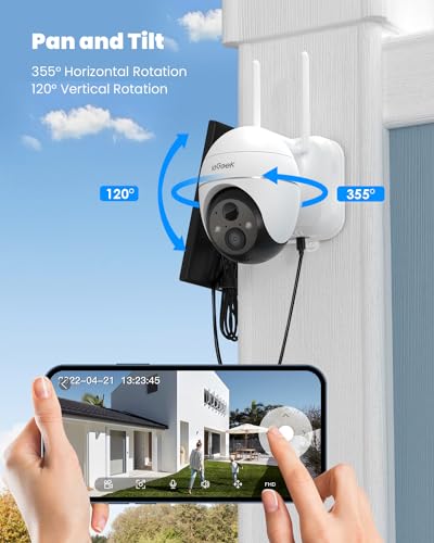 ieGeek-Security-Camera-Outdoor-2K-Wireless-WiFi-360PTZ-Camera-Solar-Battery-Powered-Surveillance-Camera-with-SpotlightSirenMotion-Detection3MP-Color-Night-VisionCompatible-with-Alexa