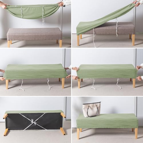 Image of HOKIPO 200gsm Knitting Jacquard Bench Cover, 'Nestiva Series', Pastel Green (AR-6237-GRN)