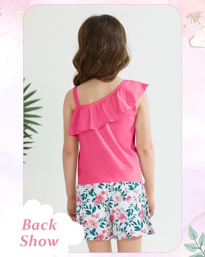 Image of Kucnuzki Little Toddler Girl Clothes Off Shoulder Tank Top Ruffle Halter Shirt Floral Shorts 2 Piece Set Summer Outfits