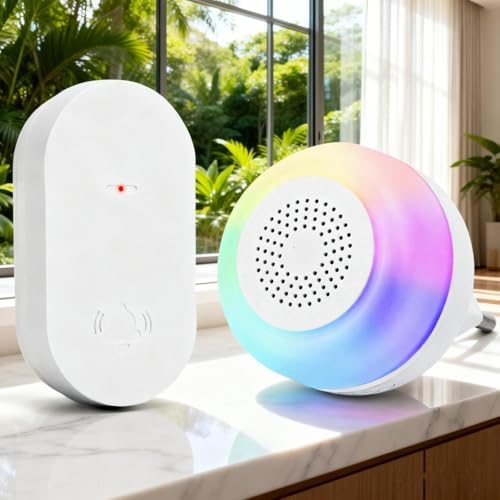 Aigostar Türklingel Batterielose, Funkklingel mit RGB Licht, IP65 Wasserdicht Funk Türklingel Set, Türklingel Funk mit 32 Melodien, 5 Lautstärkestufen