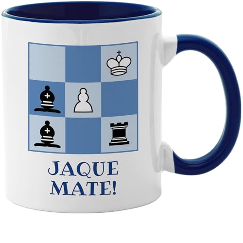 El Kraken Taza Ajedrez, jaque mate, checkmate, tablero, tazas originales, chess, regalo para niños, infantil, interior y asa de color, diseño en ambas caras, Cerámica 330 mL (Azul marino)