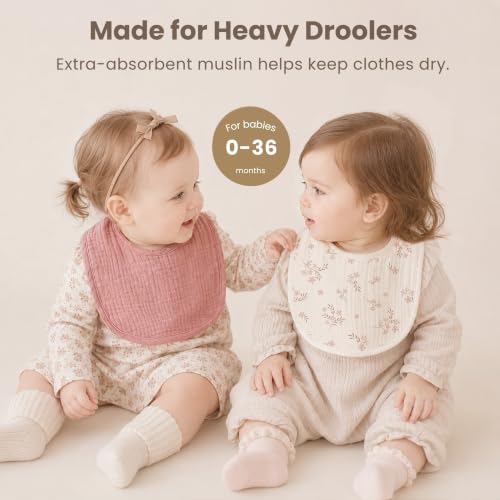 Image of Konssy 8-Pack Muslin Baby Bibs, Adjustable Fit for Drooling and Teething