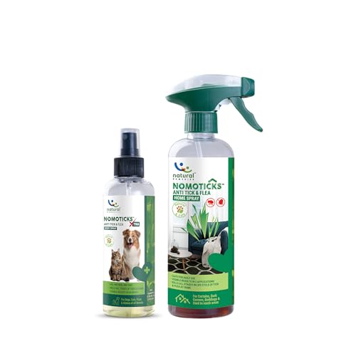 Image of Natural Remedies Combo Nomoticks Xtra Anti-Tick & Flea Body Spray (175ml) + Home Spray (450ml) for Dogs, Cats & Puppies of All Breeds, Daily Use, Natural Ingredients, Safe & Effective (Pack of 2)