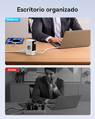 Baseus Cargador USB C 65W Control de Aplicación PD Charger con 2 Enchufes, USB A y USB C Carga Rapida con Cable GAN Cargador para iPhone 14 Pro MAX 13/12, MacBook, iPad, Galaxy S23, Steam Deck