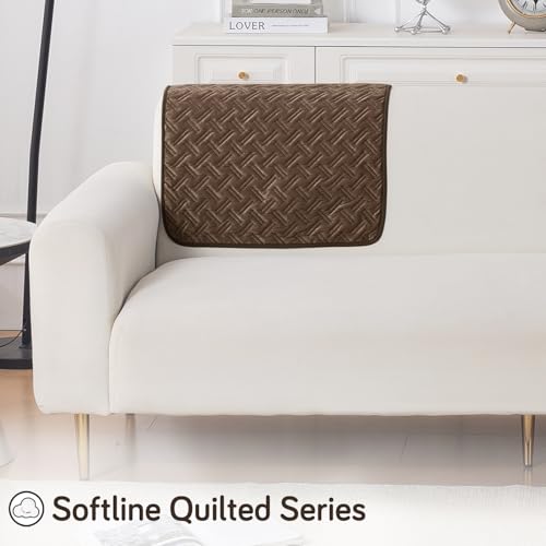 Image of HOKIPO Premium Velvety Quilted Sofa Backrest Cover - Anti-Slip, Washable, 'Softline Quilted Series' | Chocolate Brown (AR-6322-BR)