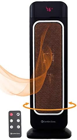 Oscillating Space Heater – Ceramic Forced Fan Heating with Stay Cool Housing - Tower with Remote Control, Digital Thermostat, Timer, Large Temperature Display and Efficient ECO Mode - by Bovado USA