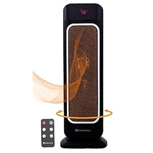 Oscillating Space Heater – Ceramic Forced Fan Heating with Stay Cool Housing – Tower with Remote Control, Digital Thermostat, Timer, Large Temperature Display and Efficient ECO Mode – by Bovado USA