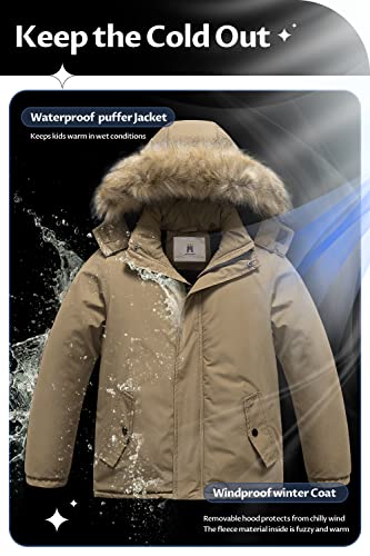 Creatmo Us Boy's Casual Waterproof Ski Snow Jacket Hooded Fleece Lined Windproof Winter Puffer Anorak Jacket Brown 8 #TOP4