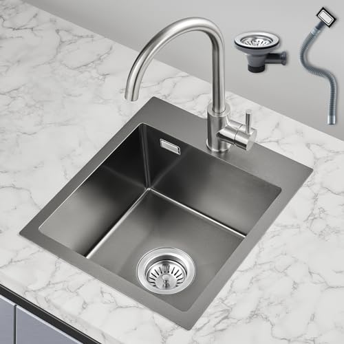 ROVOGO Spülbecken Klein Schwarz, 40 x 34 cm Spüle Küche mit...