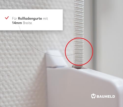 BAUHELD® Rolladen-Gurtwickler Aufputz [Einfädelautomatik] - Robuster Rollladen Aufwickler für Rolladengurt 14mm [ohne Gurt] - 180° Schwenkbar - Mini Rollo-Wickler mit Lochabstand 153mm - Weiß
