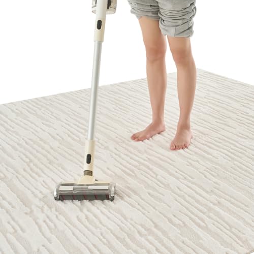 Tapete decorativo beige moderno 6 x 8 pies miniatura 7