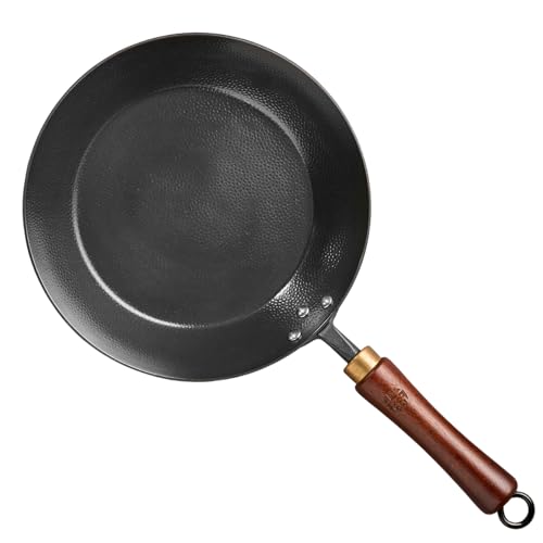 WANGYUANJI 鉄製フライパン 26cm 炒め鍋 ih ガス対応 浅い 無塗装鉄鍋 木柄 焦げ付かない 表面処理 卵焼きステーキ 餃子 揚げ焼き用 レストラン 一人暮らし 洗いやすい
