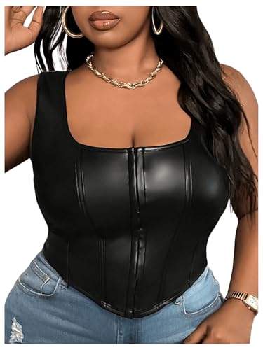 Floerns Women's Plus Size Leather Sleeveless Corset Tops Asymmetrical Hem Tank Top