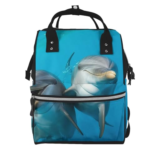 Sac à dos à langer dauphins souriants de grande capacité