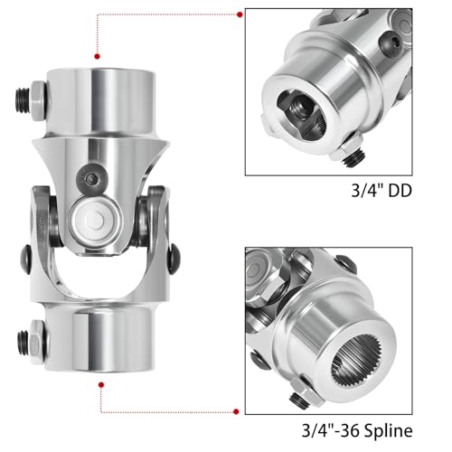 Image of 3 /4 inch-36 Spline X 3 /4 inch DD Stainless Steel Steering U Joint, Universal Joint Single Steering Column Shaft U Joint, Total Length:83mm (3-1 /4 inch)