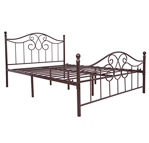 Tuseer Metal Bed Frame Queen Size With Vintage Headboard And Footboard Platform Base Wrought Iron Bed Frame (Queen,Antique Brown) #TOP6