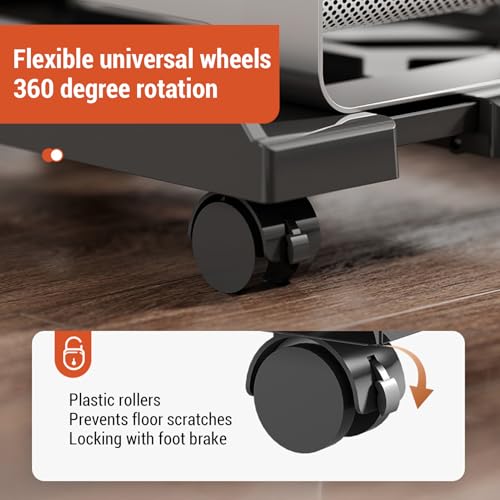 Soporte ajustable para PC, soporte para CPU con ruedas giratorias, disipación de calor, capacidad de carga 32 kg, ajustable para torres de computadora de 20 a 28 cm de ancho, material ABS miniatura 2