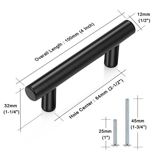 Image of Probrico (5 Pack 2-1 /2 inch Center-to-Center Black Bar Cabinet Pulls, 2 1 /2 inch Drawer Pulls, Modern Cabinet Hardware Kitchen Cabinet T Bar Handles Dresser Knobs Set