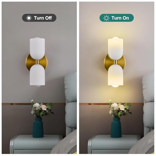 Image of Gold Wall Sconces Set of Two Modern LED Bedside Reading Wall Light Fixture with Glass Wall Lamp for Bedroom Living Room Dining Room Reading Room Hallway(2-Light)
