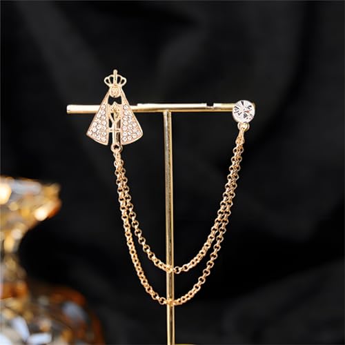 Image of 2PCS Crystal Hanging Chain Brooch Suit Pin for Men Women Vintage Crown Cross Star Diamond Broochs Gold and Silver Wedding Brooch for Clothes Dress Hats Bags Accessory
