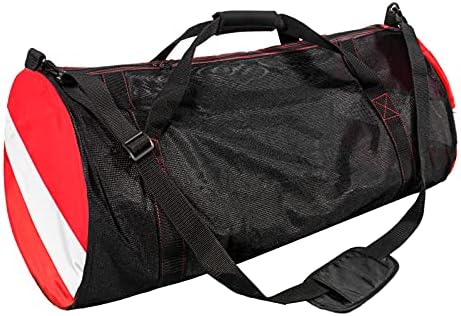 Sports Duffle Bag, Large Mesh Dive Beach Bags and Totes with Shoulder Strap for Scuba Diving and Snorkeling Gear & Equipment, Wet Swimming, Travel, and Gym Workout Red