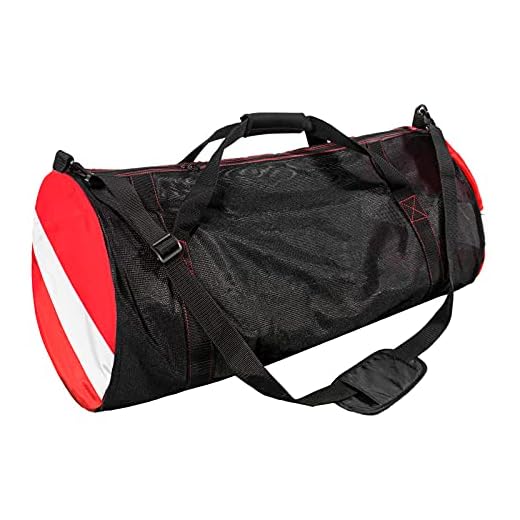 Sports Duffle Bag, Large Mesh Dive Beach Bags and Totes with Shoulder Strap for Scuba Diving and Snorkeling Gear & Equipment, Wet Swimming, Travel, and Gym Workout Red