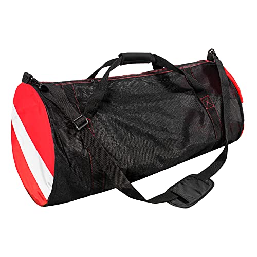 Mesh Duffle Bag, Large Dive Bag with Padded Removeable Adjustable Shoulder Strap and Wrap Handle, Scuba Gear Bags for Diving, Snorkeling, Freediving, Swimming, Spearfishing, Beach (Black) by Dawitrly - Used condition - US$21.88
