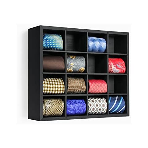 B4Life Tie Rack Wall Mounted Tie Box,Tie Organizer Black Tie Display Racks for Wall, Bamboo Tie Storage Tie Organizer for Men Tie Holder Wall Mount(Storage 16 Ties) Cover