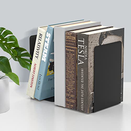 image for VFINE Bookends 4 Pairs, Black Metal Book Ends, Bookends for Shelves, B