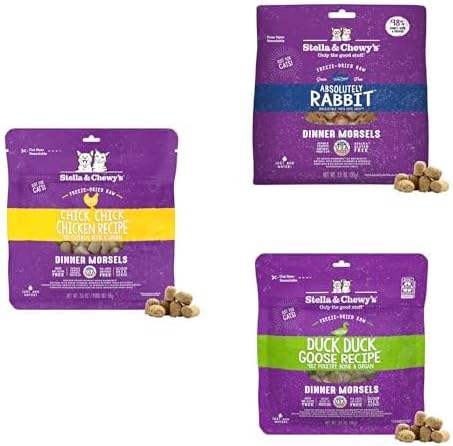 Stella & Chewy's Freeze-Dried Raw Trial Bundle 3.5oz Cat Dinner Morsels - Chick Chick Chicken, Absolutely Rabbit, Duck Duck Goose