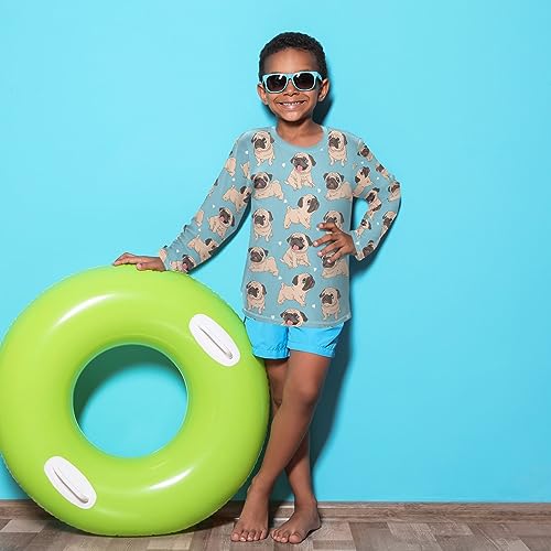 Image of CaTaKu Funny Pugs Blue Boys Rash Guard Long Sleeve Boys Swim Shirts UPF 50+ Fishing Shirts for Boys Girls 7-8Y