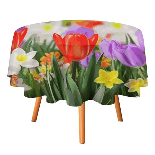Nappe ronde fleurs printanières 127x127 cm lavable pour table de fête