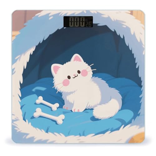 Báscula digital para baño alta precisión 400 lb diseño gato miniatura 1