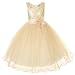 Kids Dream Girls 12 Gold Sequin Double Mesh Flower Girl Dress
