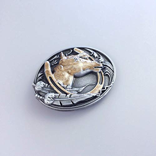 JEAN'S FRIEND Vintage Style Enamel Gold Horse Horseshoe Belt Buckle