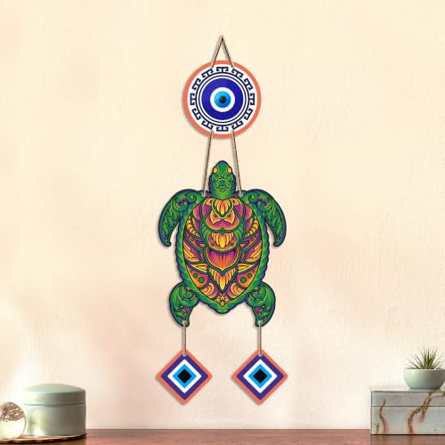 Image of Artvibes Sea Turtle Evil Eye Wall Hanging for Home Entrance | Nazar Battu MDF Wall Decor | Lucky Vastu Wall Art for Living Room | Bedroom | Office | Balcony & Main Door | Unique Gift Item (WH 8539N)