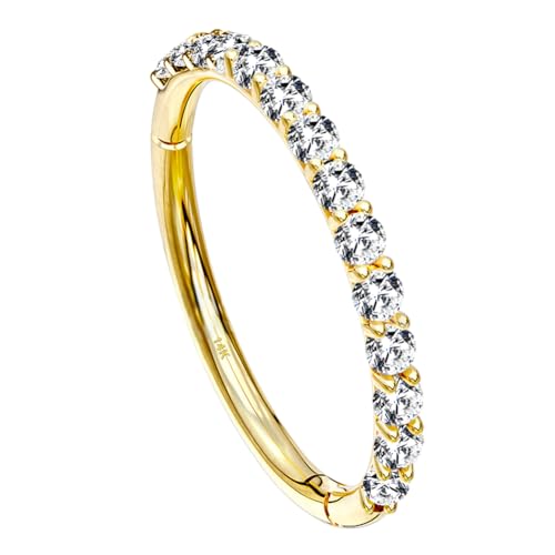 OUFER 14K Solid Gold Nose Ring Hoop 20G - Piercing Jewelry for Conch, Tragus, Cartilage - Clear CZ Paved Earring Hoop for Women